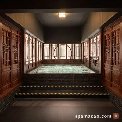 八湯御桑拿 — 格柵圍著熱池，水氣把木格柵都薰暖了
