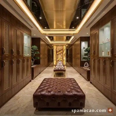 極品桑拿 — 木櫃更衣間，長凳夠寬不必擠