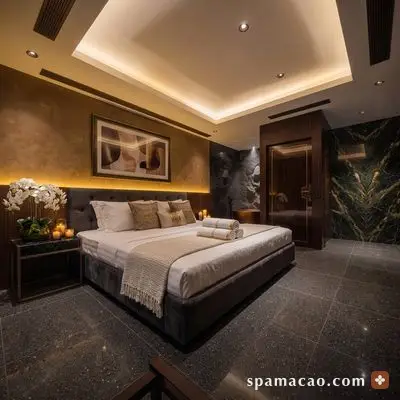 玖號水療 — 蘭花擺在床頭，房裡只剩暖光